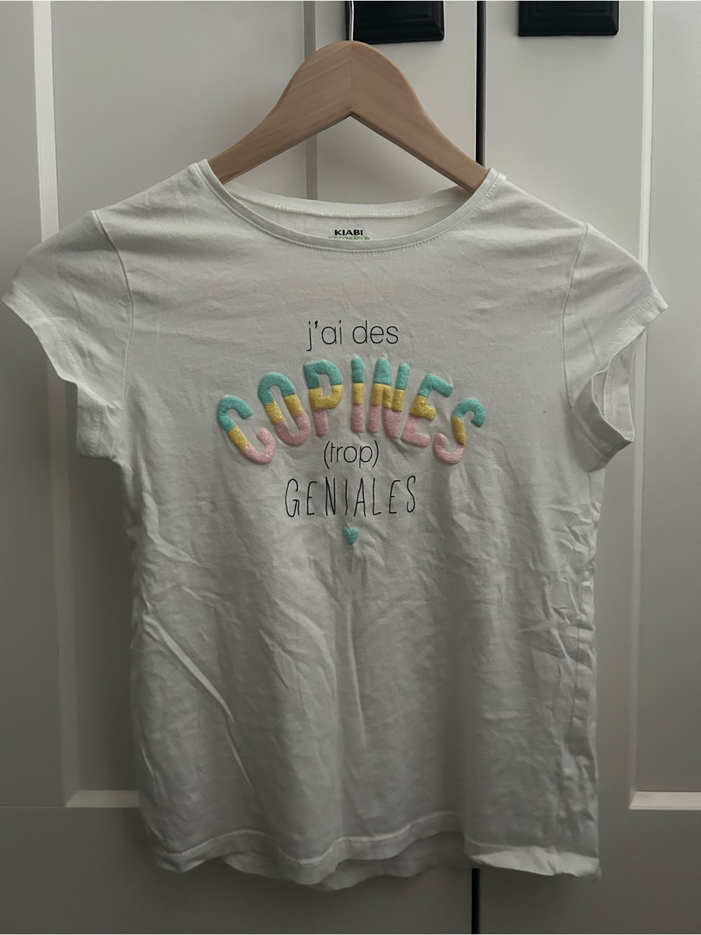KIABI White Girls' Short Sleeve Tee with Pastel Puff Lettering